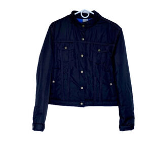 Nike Snap Front Kids Jacket, Size L(12-14), Black With Blue Trim& Lining.